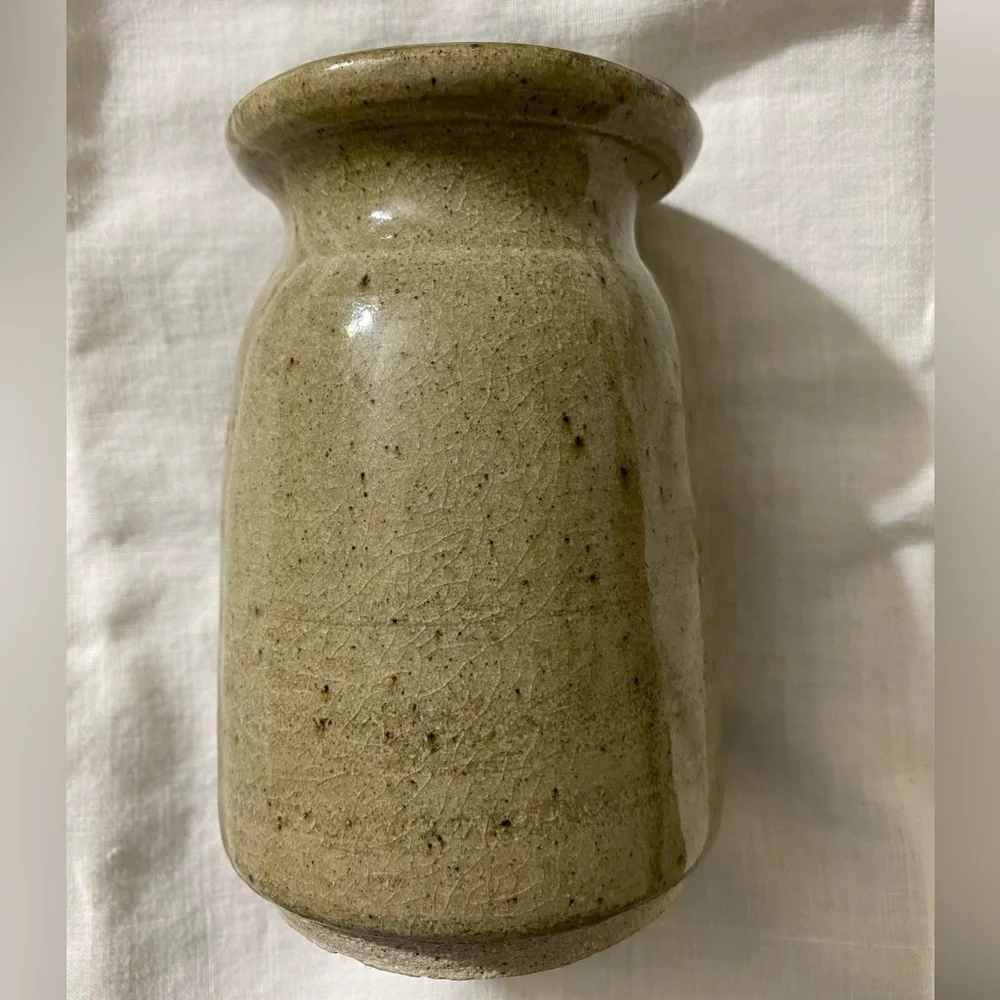 Pottery vase flower holder pens stoneware handmade signed ELW     #UBV